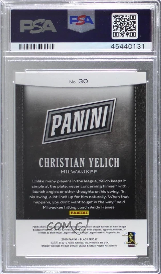 2019 Panini Black Friday Swirlorama /50 Christian Yelich #30 PSA 10 GEM MT - Image 2 of 2