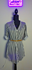 Passport Medium Roll Tab Sleeve Striped Tied Waist Shirt Dress