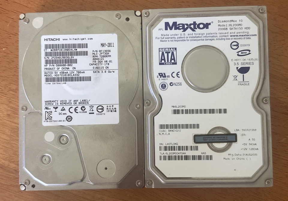 Maxtor DiamondMax 10 200GB SATA150 HDD 6L200M0 / BANC1G10 + Hitachi 1 - TB - Image 2 of 2