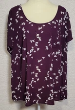 Torrid Short Sleeve Blouse Size 3 Purple White Button Back Women's 1056