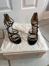 Jimmy Choo Sazerac Black Glitter Snakeskin Strappy Cage Heels, Size 35 349