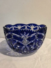 Cobalt Blue Cut To Clear Crystal Clear Cut Bowl Centerpiece