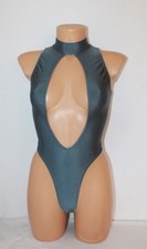 Women Leotard 204-17 High Collar Open Front Open Back Gray Spandex Size S