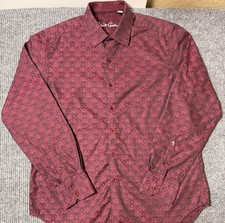 Robert Graham Shirt Mens Large Flip Cuff Red Paisley Check Classic Fit Button Up