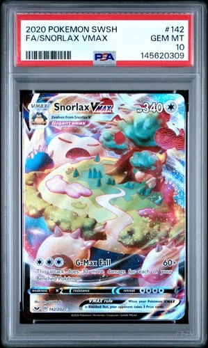 2020 POKEMON SWORD & SHIELD #142 FULL ART/SNORLAX VMAX PSA 10