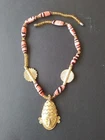 Akan Necklace Gilded Bronze Pearl Glass Africa Gold Plated Pendant