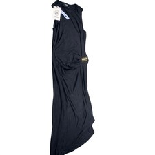 Cider NWT Black Ruched Sleeveless Maxi Dress Gold Hardware Side Gather Size M