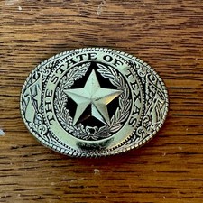 State of Texas Belt Buckle Vintage Gold Tone Western Star Oval 3.5  