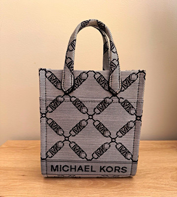 Michael Kors Logo Print Small Tote Bag w/ Detachable Crossbody Strap Gray/Black