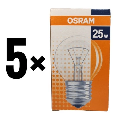 5 x Osram Classic P Gotas E27 25W Transparente Bombilla Lámpara Regulable SIN LED Globo