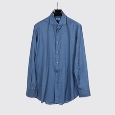 Fray Dress Shirt Size 16.5 Indigo Blue Melange Lightweight Cotton Made in Italy