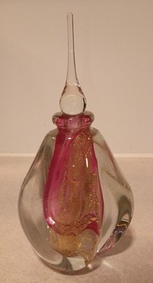 Signed Robert Eickholt Red & Gold Free Form Art Glass Perfume Bottle