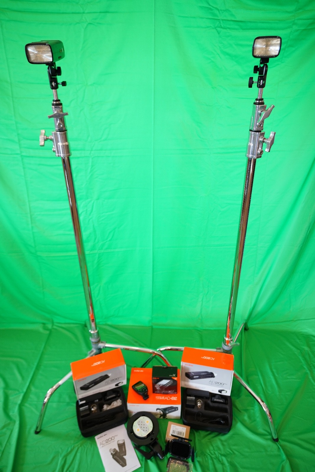 Camera flashes, soft boxes and stands for complete studio setup