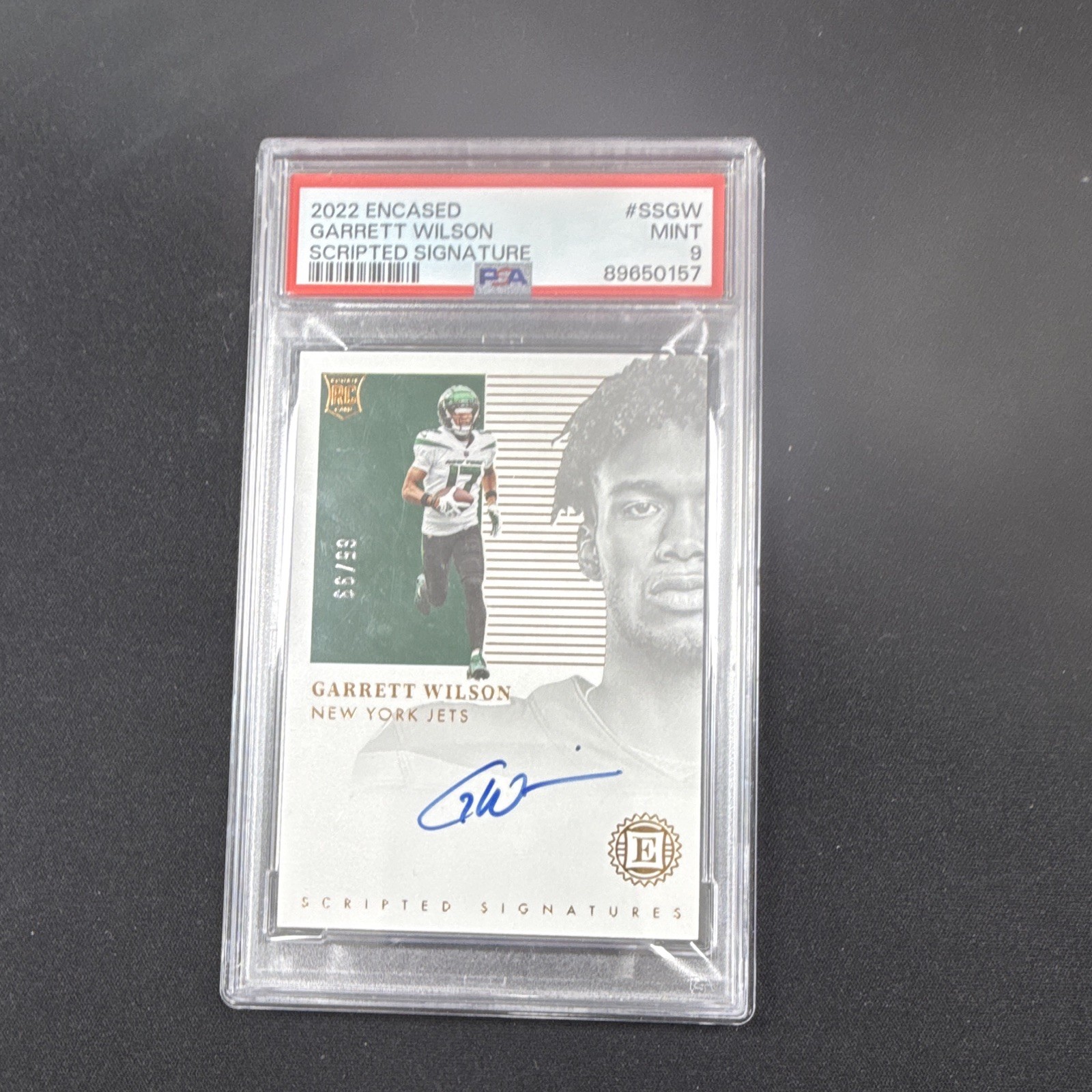 Panini 2022 Encased Garrett Wilson Scripted Signatures Auto RC PSA 9 #65/99
