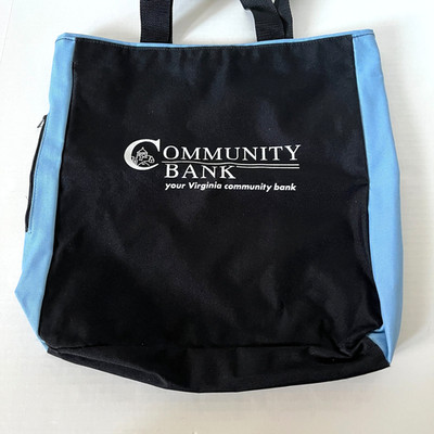 Canvas Tote Bag w/Handles~Community Bank~Black & Blue~by Leed's~14x13x3