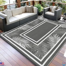 GAOMON 9' x 18' Waterproof Outdoor Rug - Reversible Grey & White Plastic Mat