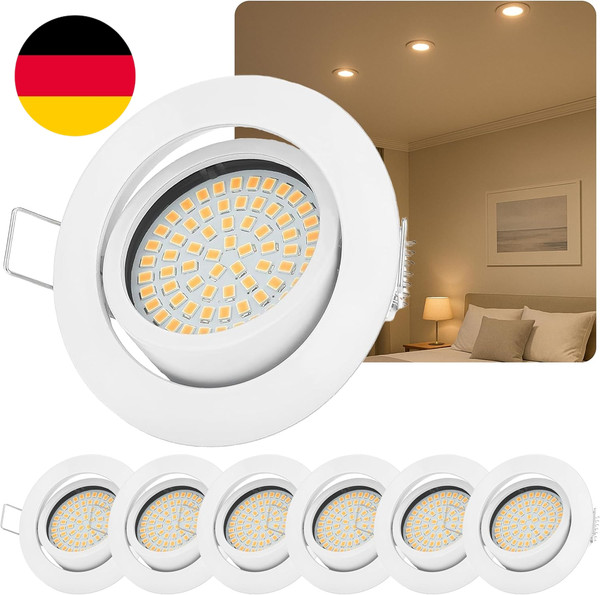 6X Led Einbaustrahler 230V Flach Dimmbar – Spots Deckenleuchte Schwenkbar 3000K-image