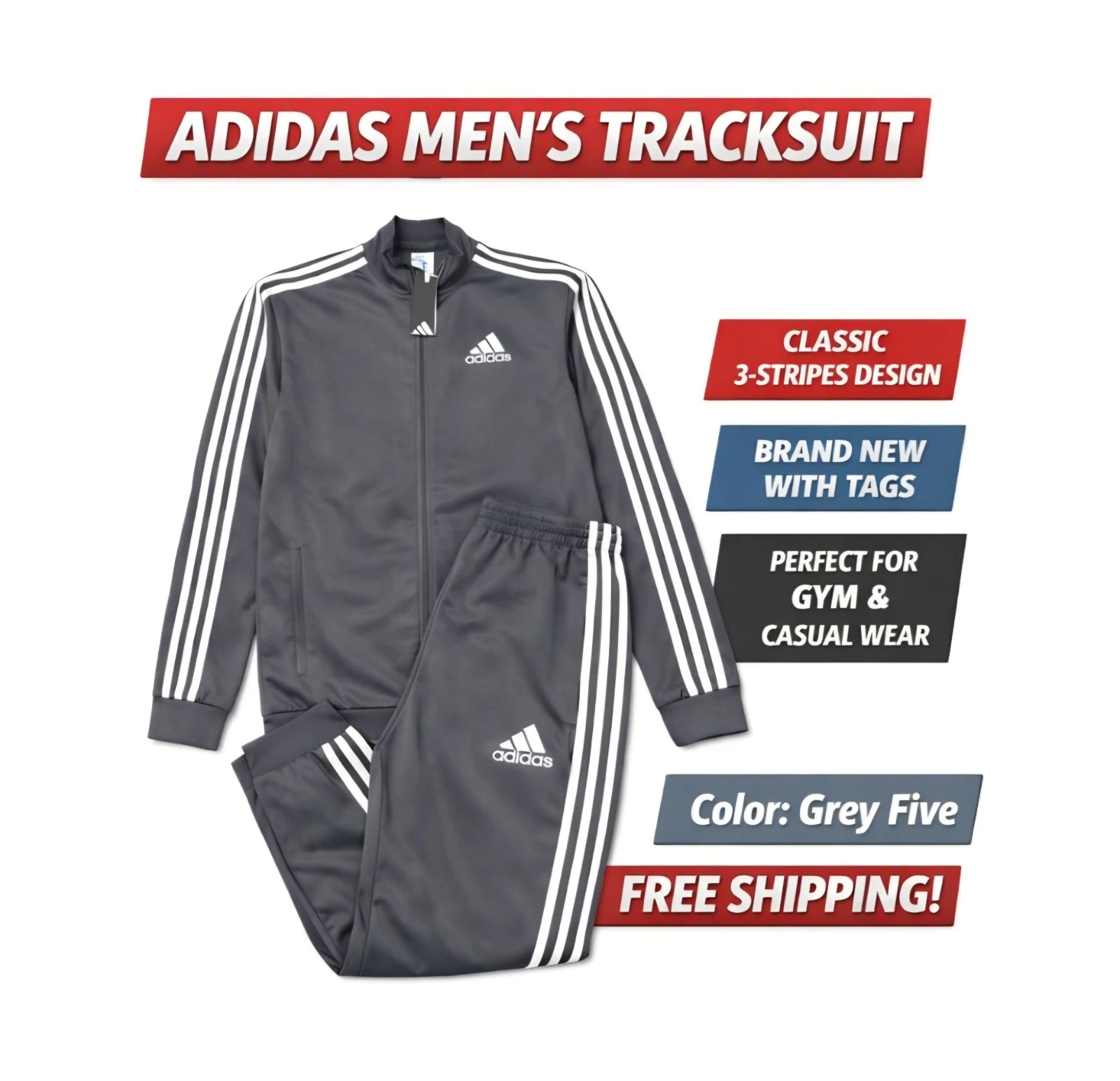 Adidas men Essentials 3-Stripes Track Suit (Medium)