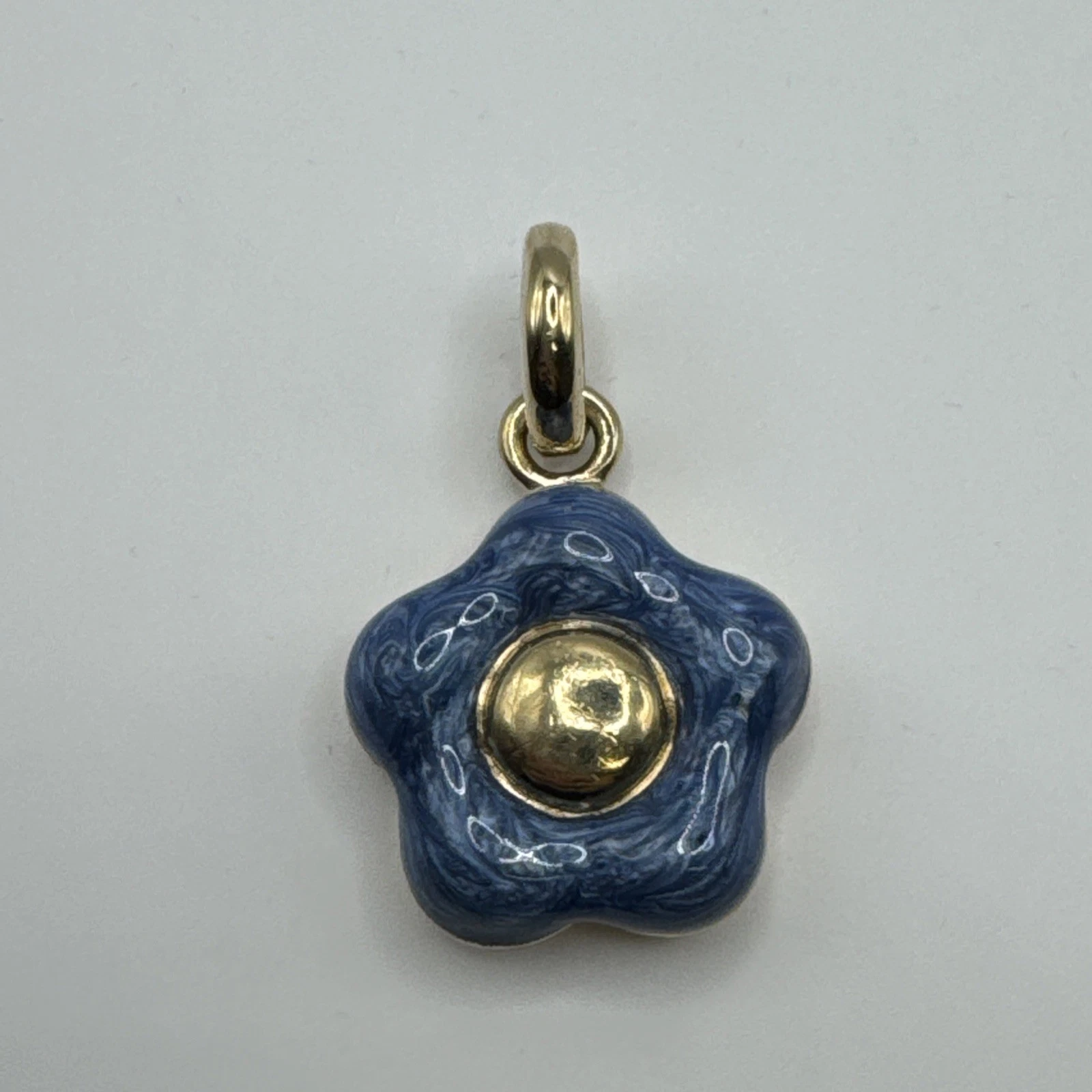 Bijoux Pendentif Fantaisie Fleur Doré Et Bleu Nacré