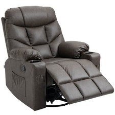HOMCOM Manual Recliner Chair with Footrest, Cup Holder, Swivel Base, Brown
