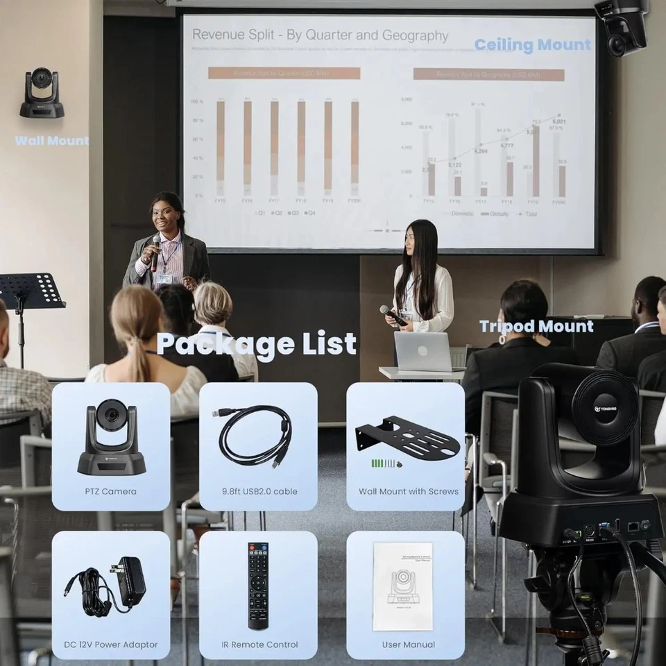 Konferenzkamera mit 10x optischer Zoom LAN USB HDMI IP Live Streaming PTZ-Kamera - Bild 3 von 4