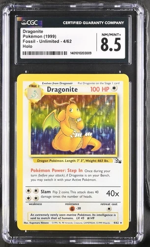 Dragonite Pokémon 1999 English Fossil - Unlimited 4/62 Galaxy Star Holo CGC 8.5