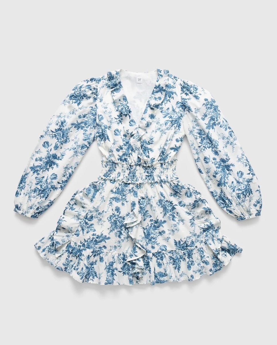 love shack fancy blue floral dress Gap x Love Shack Fancy Blue Floral Mini Dress SIZE XS
