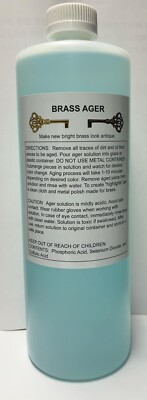 32 Ounce BRASS AGER Darkening Solution antique vintage old metal patina rustic 