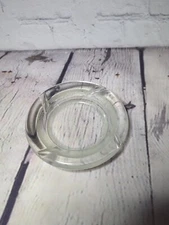 Vintage Clear Glass Round 4 Slot Restaurant Ashtray  Clean 5" 