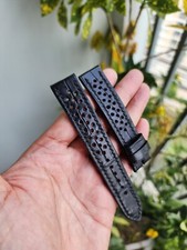 Black 20/18 mm 100 Genuine Exotic Leather Skin Watch Strap Band-Handmade