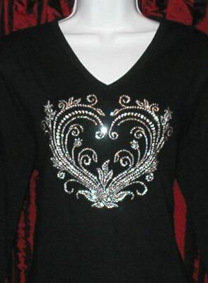 Vintage Heart-  Silver - Crystal Embellished Shirts  - NEW/ MTO