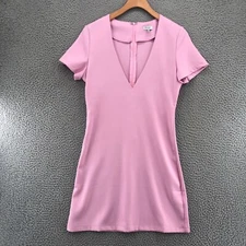 Tobi Dress Womens Small Pink Plunging V Stretch Mini Shift Short Sleeve Formal