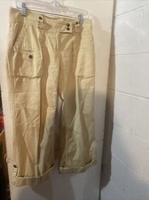 Tommy Hilfiger Women Beige wide Leg Roll Up Cargo Pants w push Belt Button SZ 4
