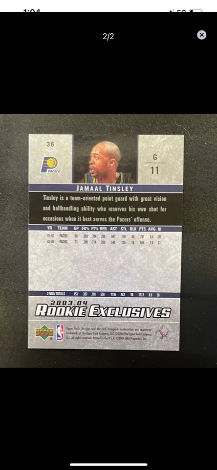 2003-04 Upper Deck Rookie Exclusives Gold /100 Jamaal Tinsley #36 - Image 2 of 2