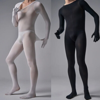 Plus Men Separated Finger Full Bodystocking Jumpsuit Lingerie Bodysuit Nightclub