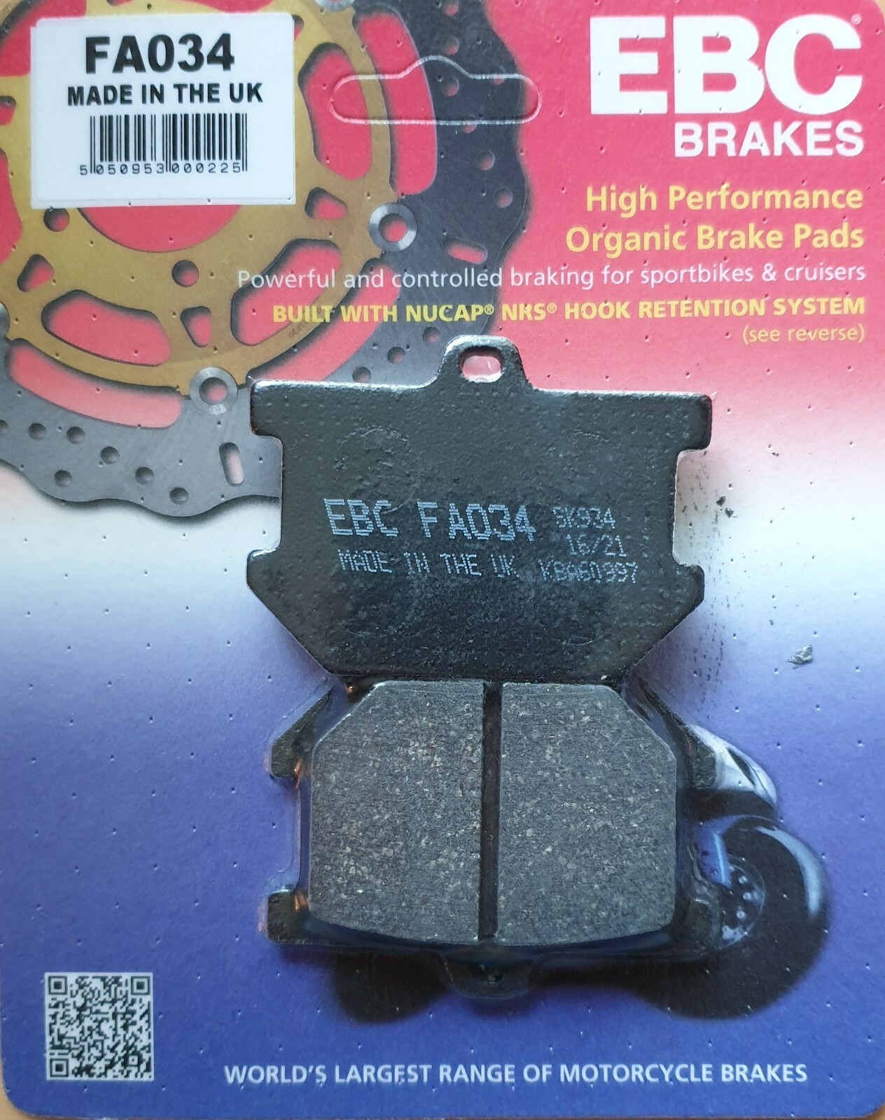EBC/FA034 Brake Pads for Yamaha XS250/360/400/500/650/750/850/1100, etc.
