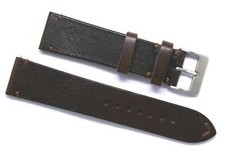22mm 24mm Brown Genuine Leather Classic Style Watch Band Handmade Silver Buckle