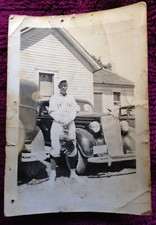 OLD HIGH SCHOOL BASEBALL PLAYER PHOTO: KENNETH KINCAID, IND., CAR IN BACKGROUND