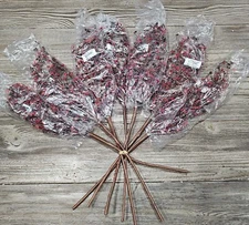 NEW 7 Holiday Elegance Faux Red Purple & Coral Pip Berries Sprigs Christmas Fall