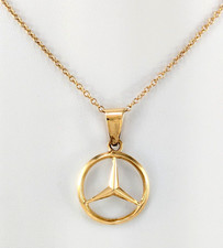 Vintage 18K Gold Mercedes Benz Logo Anhänger Halskette, 18K Gold Zopfkette