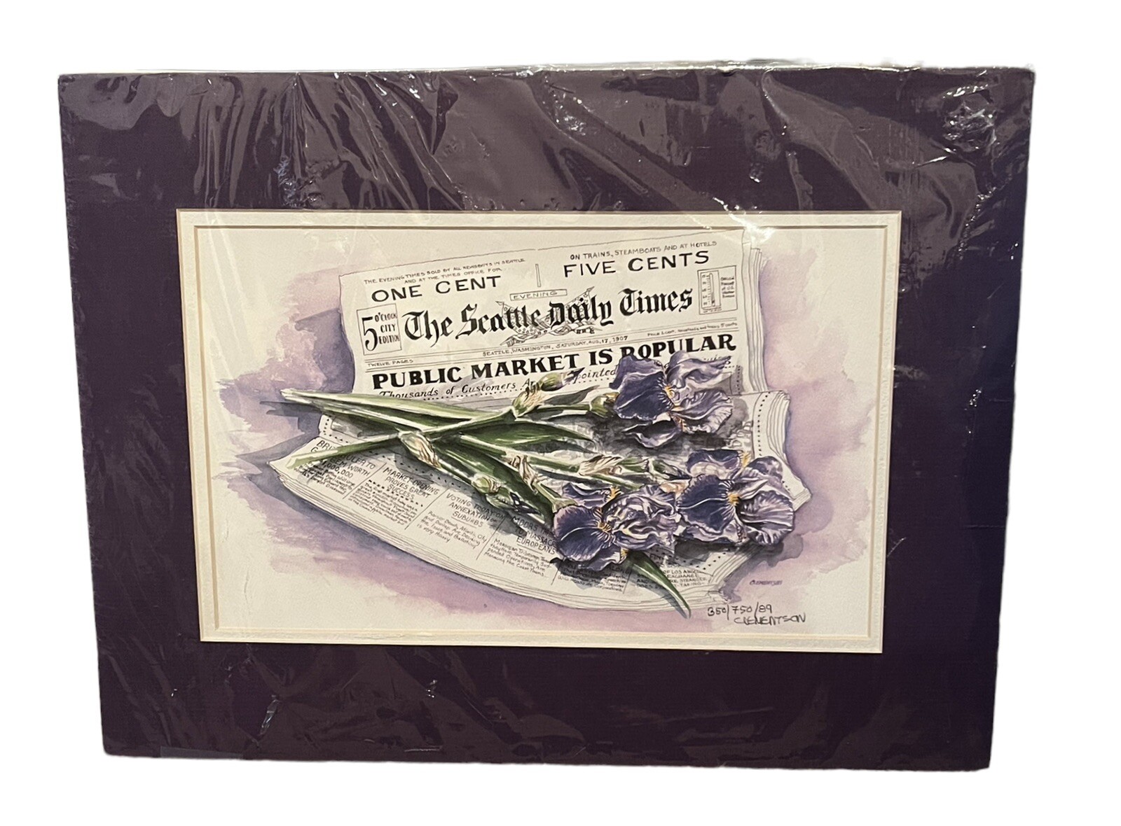 SEATTLE Pike Place Market Watercolor Art Print SARAH CLEMENTSON YAEGER 1989