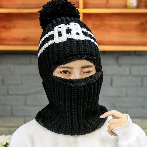 Bobble Hat Balaclava Winter Knitted 