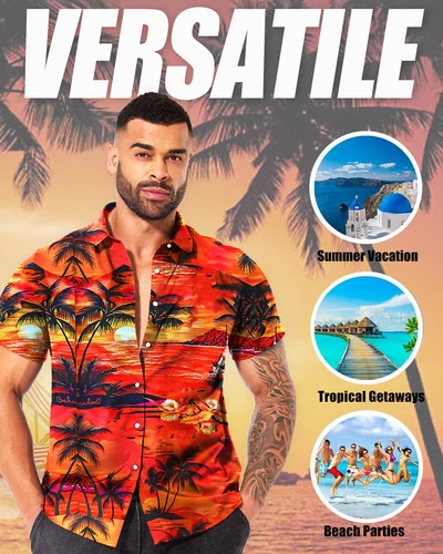 Men's Hawaiian Shirts Beach Wedding Short Sleeve Button Up Casual Dress Shirt US - Picture 6 of 21