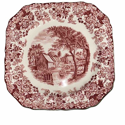 Vintage Johnson Brothers Mill Stream Pink 7 3/4 Square Salad Plate