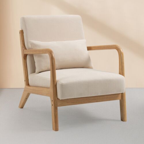 Mid-Century Modern Leisure Chair with Solid Wood Armrest, 1 Seat