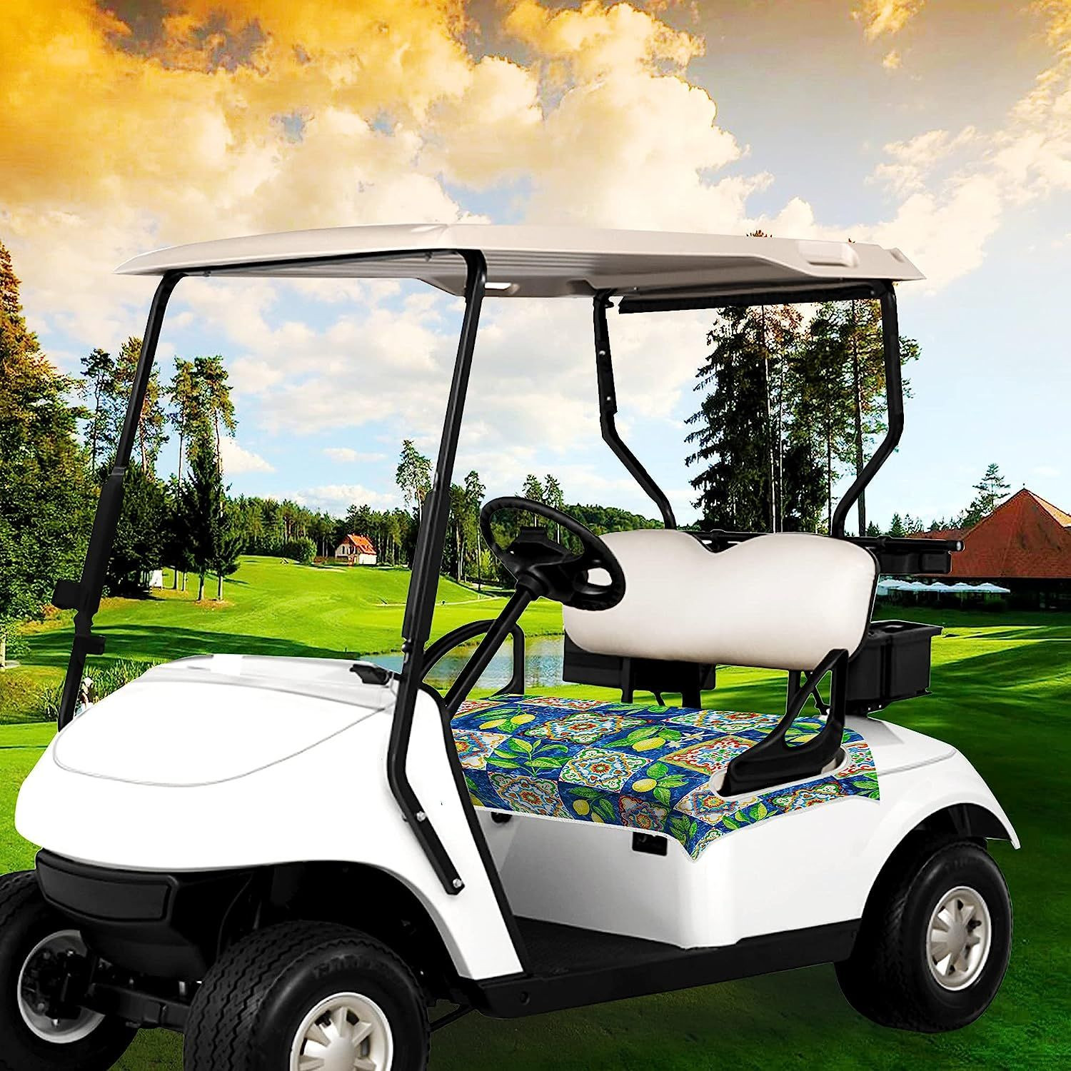 ENYORSEL Golf Cart Seat Covers, Distinctive 52'' x 32'', Plaid Lemons 