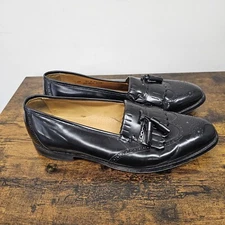 Johnston Murphy Optima Shoes Brogue Wingtips Kiltie Tassel Black Slip On 15D