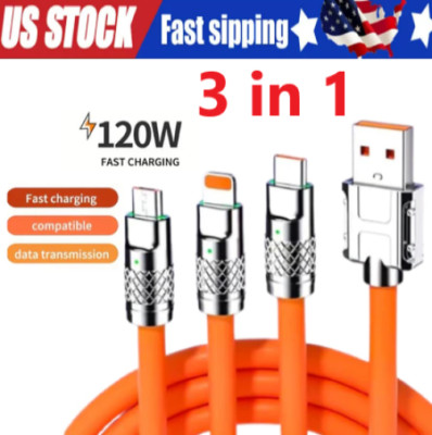 3 in 1 Fast Charging Cable Cell Phone Charger Cord For iPhone Type C Micro LOT