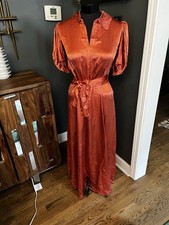 Vintage 1930s Bias cut Terra Cotta 100 Silk liquid Satin Gown long Dress S