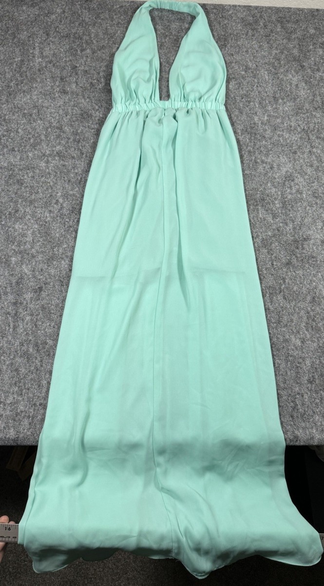 Show Me Your Mumu Maxi Dress Medium Aqua Chiffon Boho Sleeveless Deep V Neck